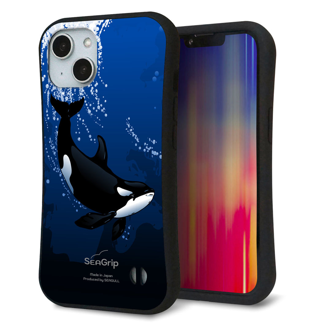 iPhone14 スマホケース 「SEA Grip」 グリップケース Sライン 【423 シャチ】 UV印刷