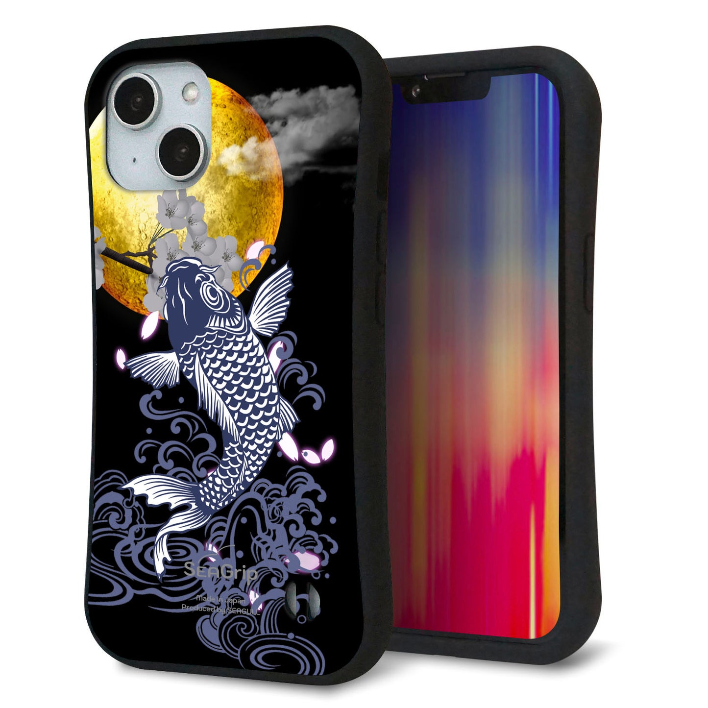 iPhone14 スマホケース 「SEA Grip」 グリップケース Sライン 【1030 月と鯉】 UV印刷