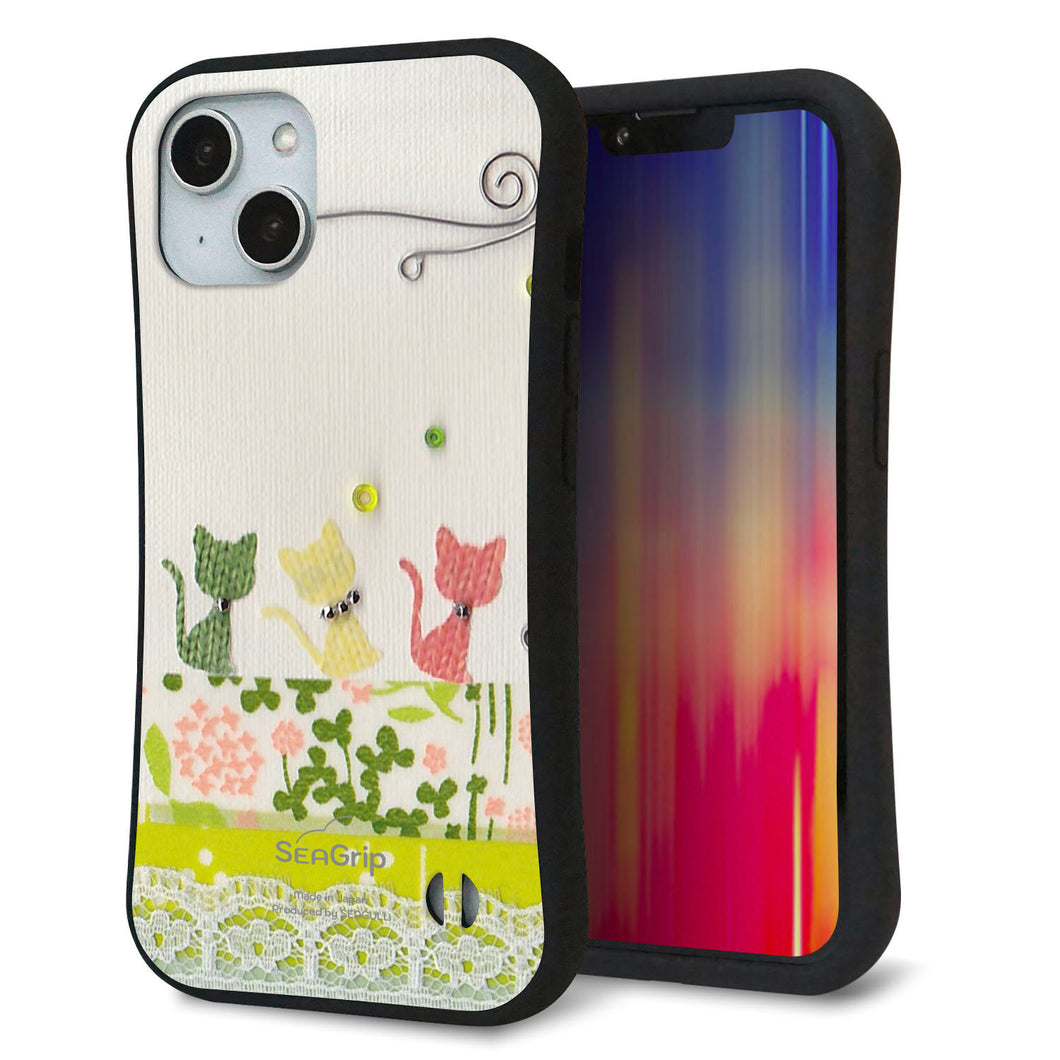 iPhone14 スマホケース 「SEA Grip」 グリップケース Sライン 【1106 クラフト写真 ネコ （ワイヤー2）】 UV印刷