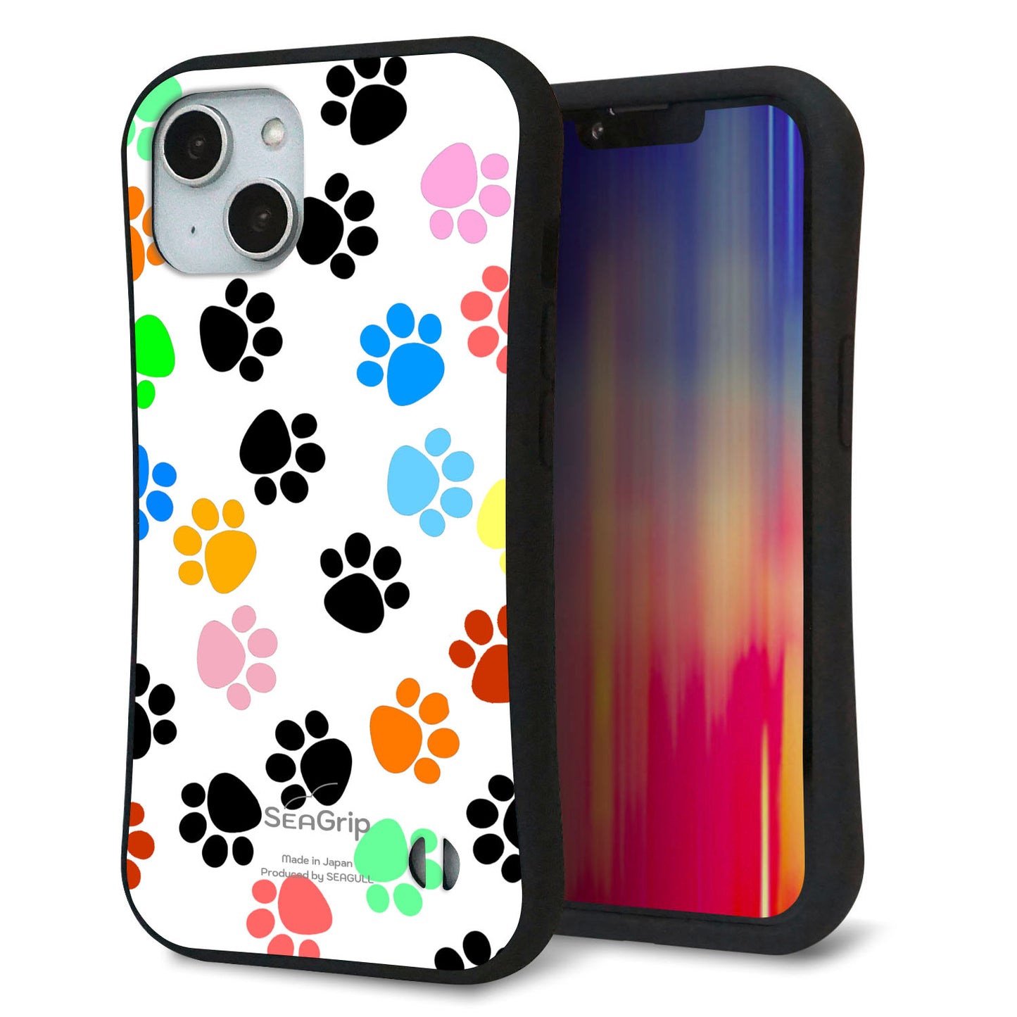 iPhone14 スマホケース 「SEA Grip」 グリップケース Sライン 【1108 あしあとカラフル】 UV印刷