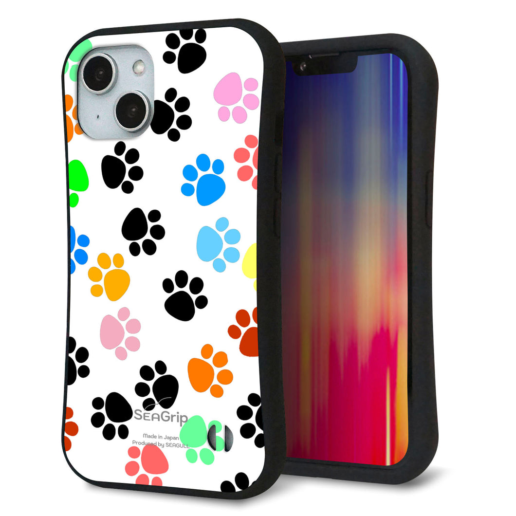 iPhone14 スマホケース 「SEA Grip」 グリップケース Sライン 【1108 あしあとカラフル】 UV印刷