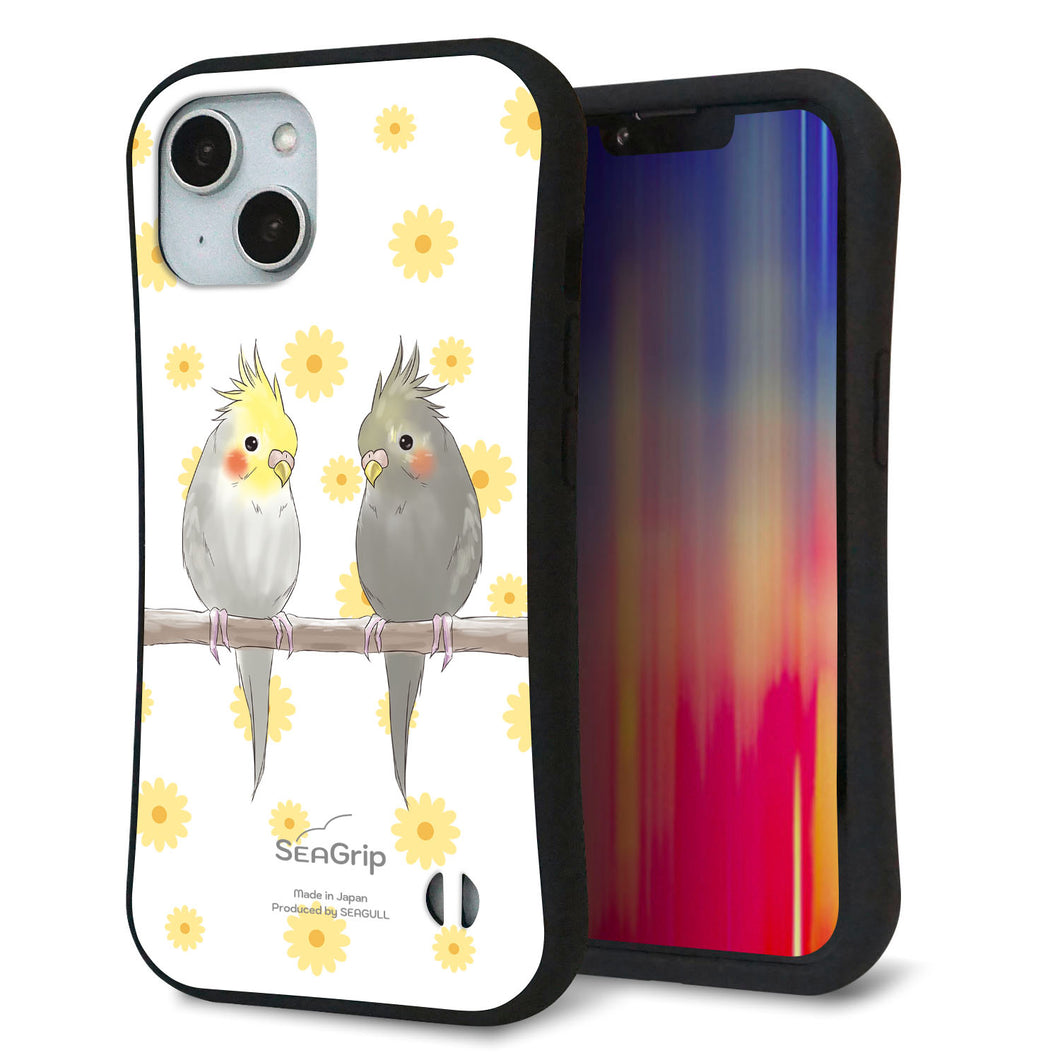 iPhone14 スマホケース 「SEA Grip」 グリップケース Sライン 【HA274 オカメインコ 花】 UV印刷