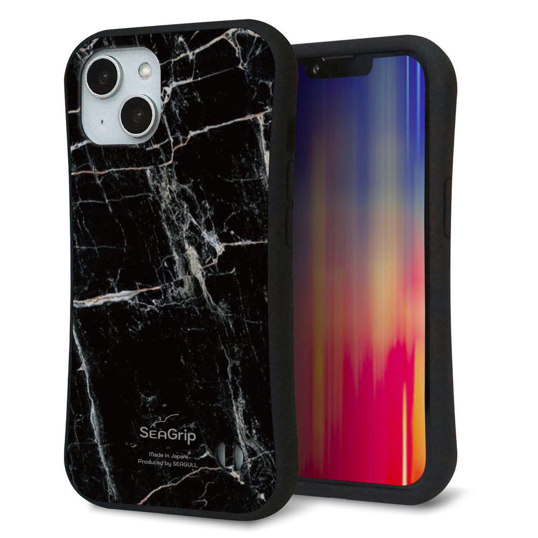 iPhone14 スマホケース 「SEA Grip」 グリップケース Sライン 【KM867 大理石BK】 UV印刷