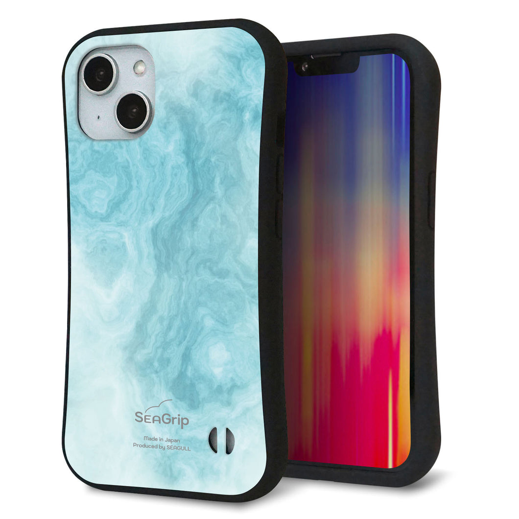iPhone14 スマホケース 「SEA Grip」 グリップケース Sライン 【KM868 大理石BL】 UV印刷