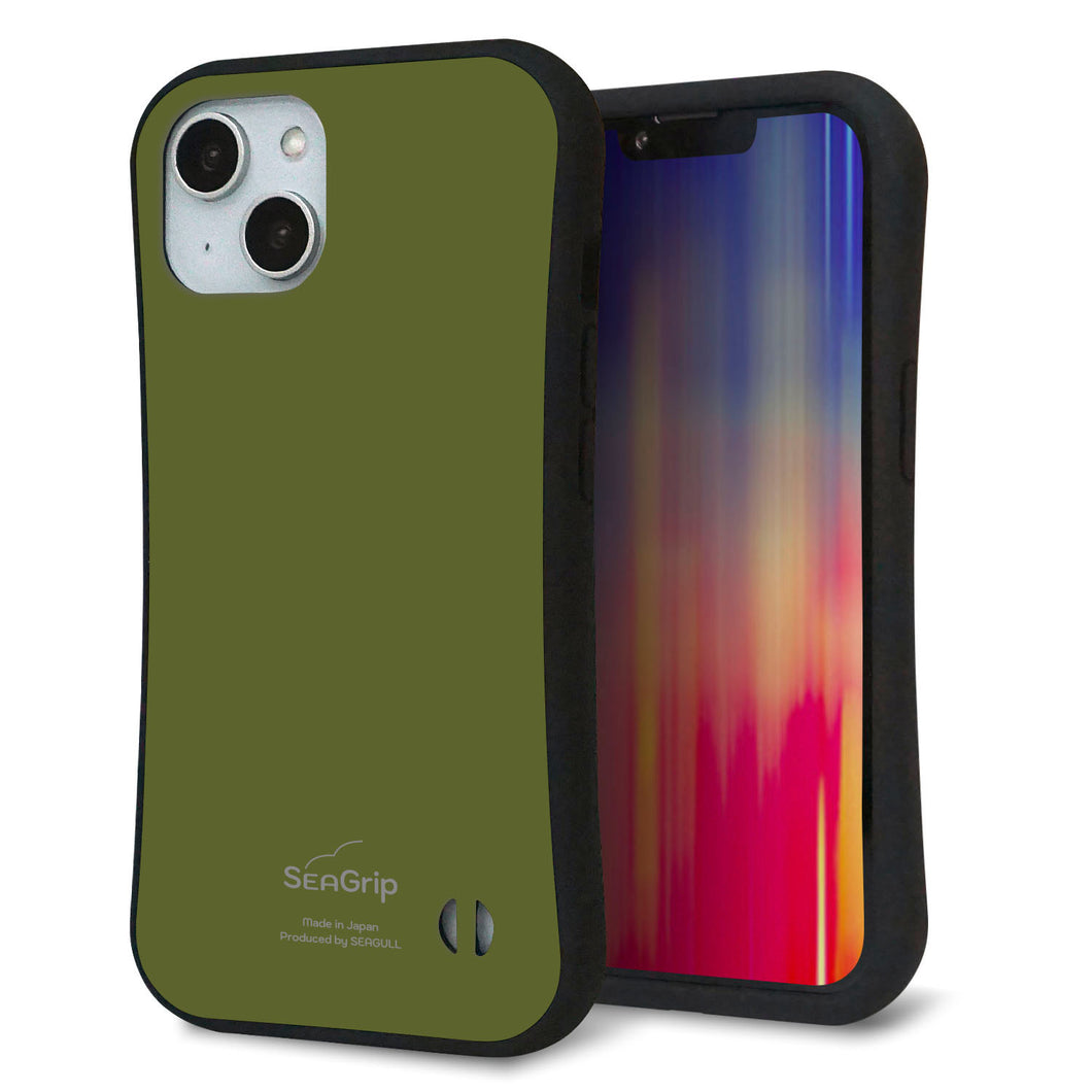 iPhone14 スマホケース 「SEA Grip」 グリップケース Sライン 【KM916 レトロカラー(カーキ)】 UV印刷