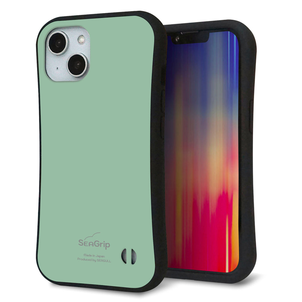 iPhone14 スマホケース 「SEA Grip」 グリップケース Sライン 【KM931 くすみカラー グリーン】 UV印刷