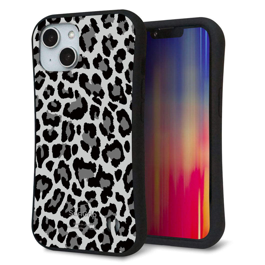iPhone14 スマホケース 「SEA Grip」 グリップケース Sライン 【MA817 レオパード × グレー 】 UV印刷