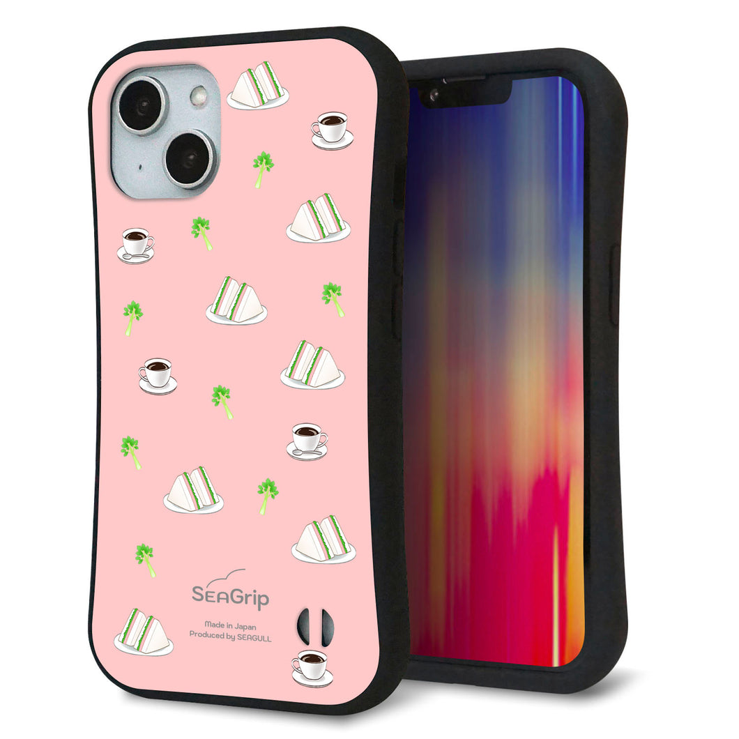 iPhone14 スマホケース 「SEA Grip」 グリップケース Sライン 【NA802 アムロサンドイッチプリント Aピンク】 UV印刷