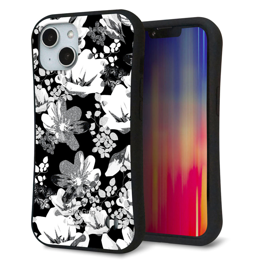 iPhone14 スマホケース 「SEA Grip」 グリップケース Sライン 【SC913 花柄モノトーン 02】 UV印刷