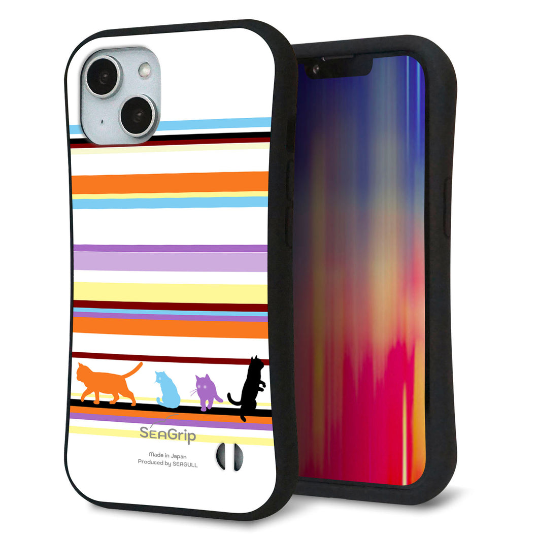 iPhone14 スマホケース 「SEA Grip」 グリップケース Sライン 【YA887 ストライプネコ01】 UV印刷