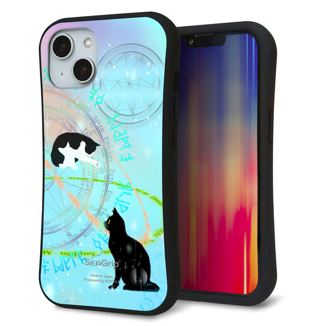 iPhone14 スマホケース 「SEA Grip」 グリップケース Sライン 【YJ329 魔法陣猫 キラキラ パステル】 UV印刷