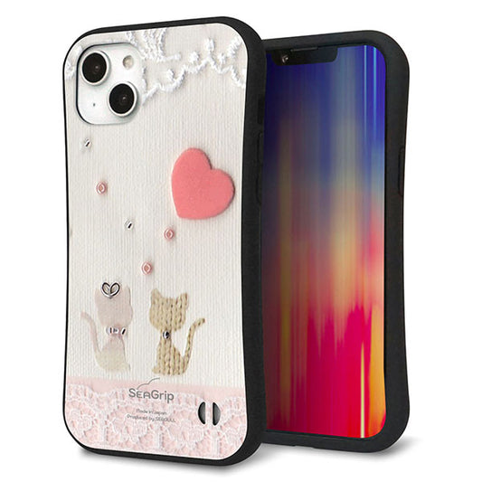 iPhone14 Plus スマホケース 「SEA Grip」 グリップケース Sライン 【1104 クラフト写真ネコ（ハートM）】 UV印刷