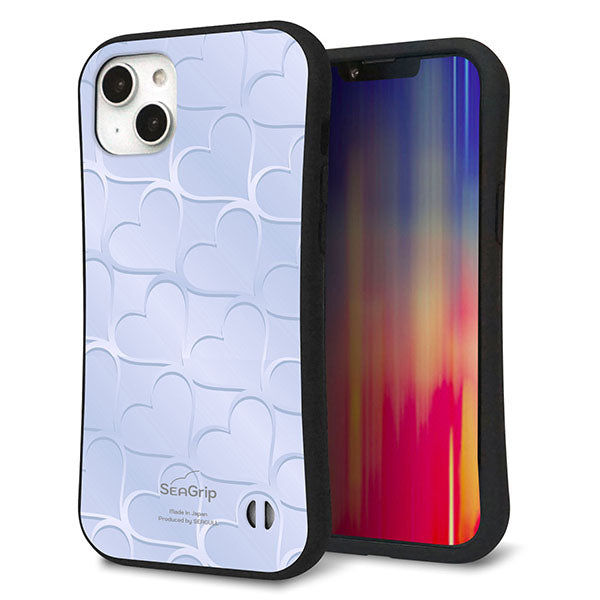 iPhone14 Plus スマホケース 「SEA Grip」 グリップケース Sライン 【1341 かくれハート（ブルー）】 UV印刷