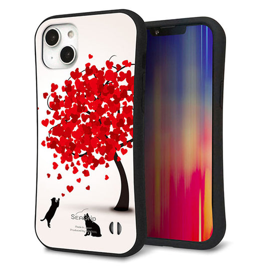 iPhone14 Plus スマホケース 「SEA Grip」 グリップケース Sライン 【EK915 二匹のネコとハートの木】 UV印刷