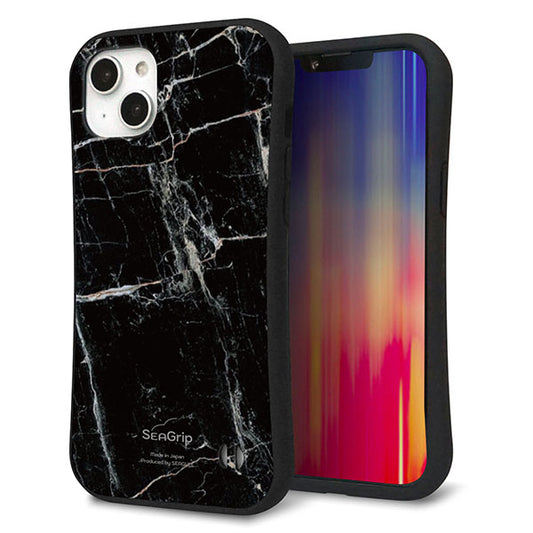 iPhone14 Plus スマホケース 「SEA Grip」 グリップケース Sライン 【KM867 大理石BK】 UV印刷