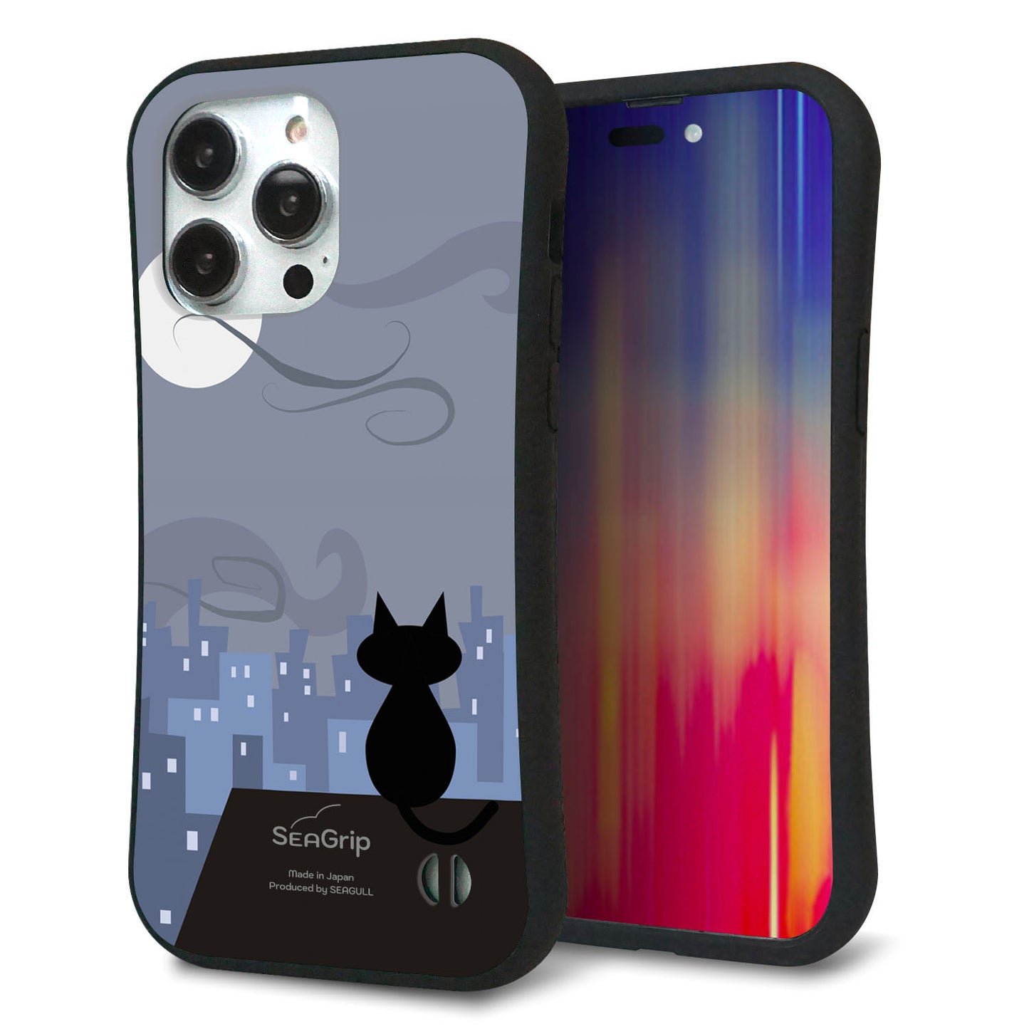 iPhone14 Pro Max スマホケース 「SEA Grip」 グリップケース Sライン 【012 屋根の上のねこ】 UV印刷