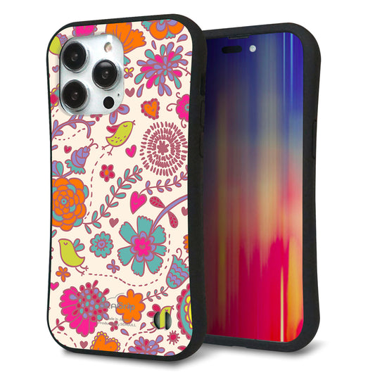 iPhone14 Pro Max スマホケース 「SEA Grip」 グリップケース Sライン 【323 小鳥と花】 UV印刷