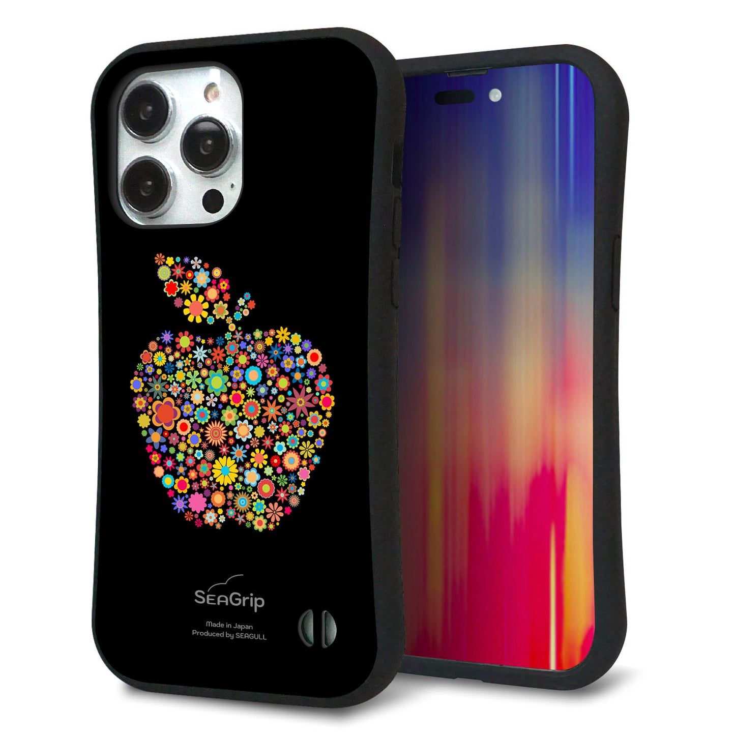 iPhone14 Pro Max スマホケース 「SEA Grip」 グリップケース Sライン 【1195 カラフルアップル】 UV印刷