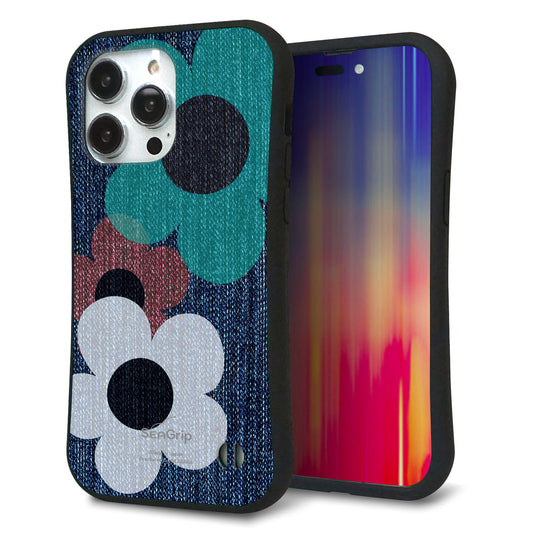iPhone14 Pro Max スマホケース 「SEA Grip」 グリップケース Sライン 【EK869 ルーズフラワーinデニム風】 UV印刷