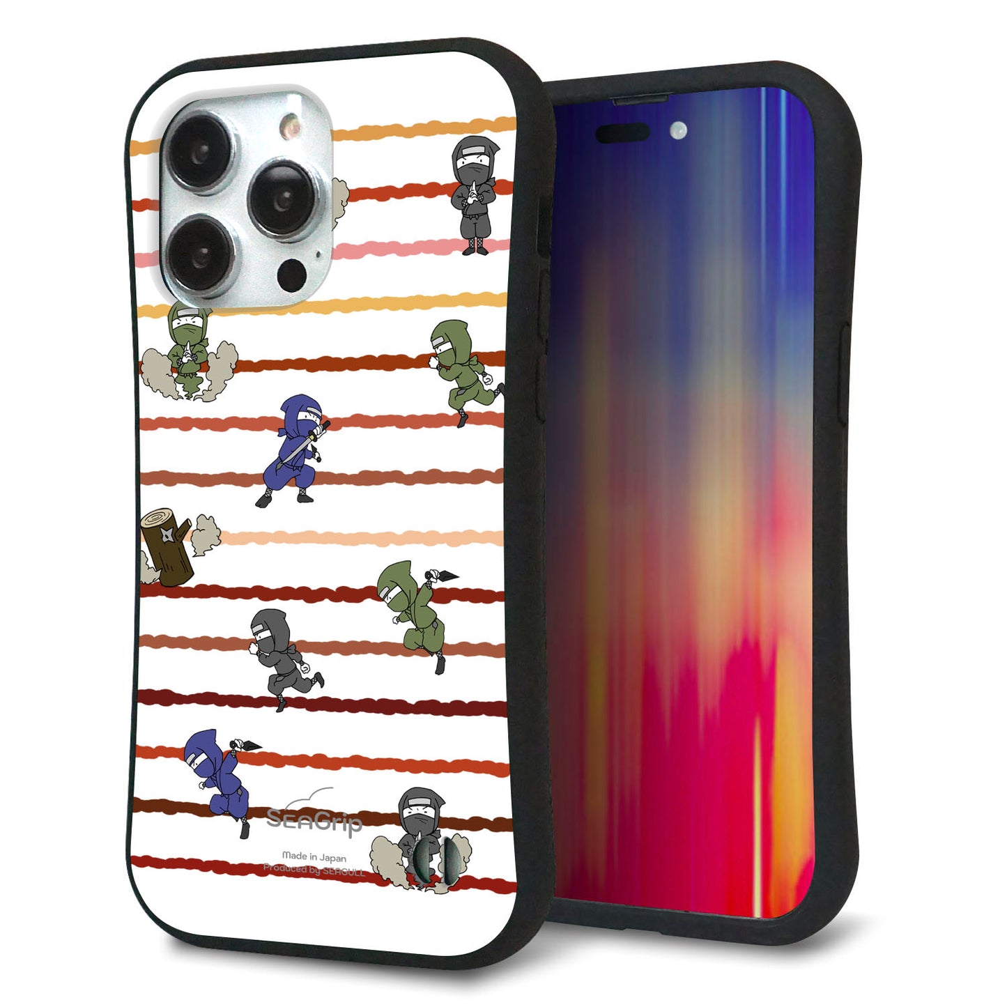 iPhone14 Pro Max スマホケース 「SEA Grip」 グリップケース Sライン 【HA131 ニンジャ ブンシン ユウヤケ 】 UV印刷