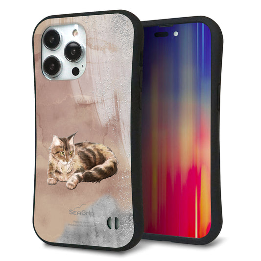 iPhone14 Pro Max スマホケース 「SEA Grip」 グリップケース Sライン 【HA173 メインクーン+くすみカラー】 UV印刷