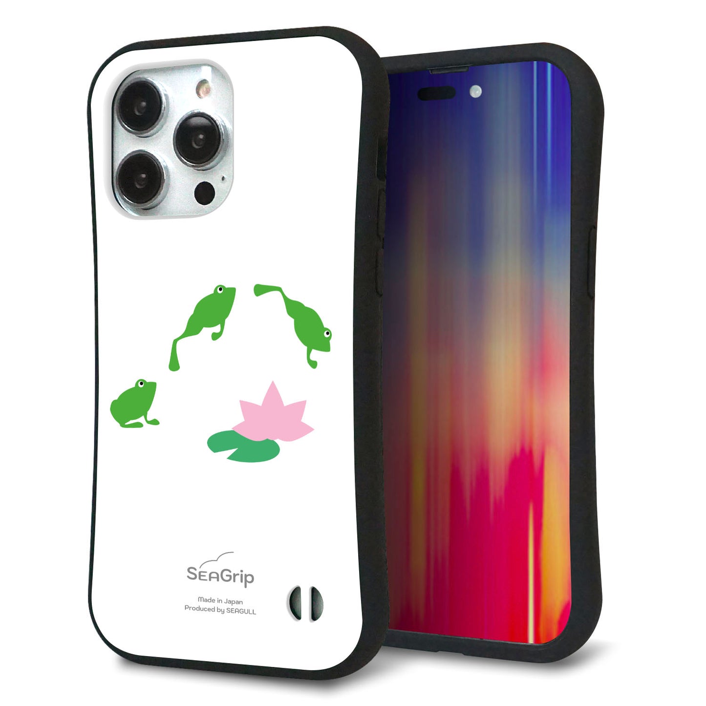 iPhone14 Pro Max スマホケース 「SEA Grip」 グリップケース Sライン 【HA281 カエルジャンプ】 UV印刷