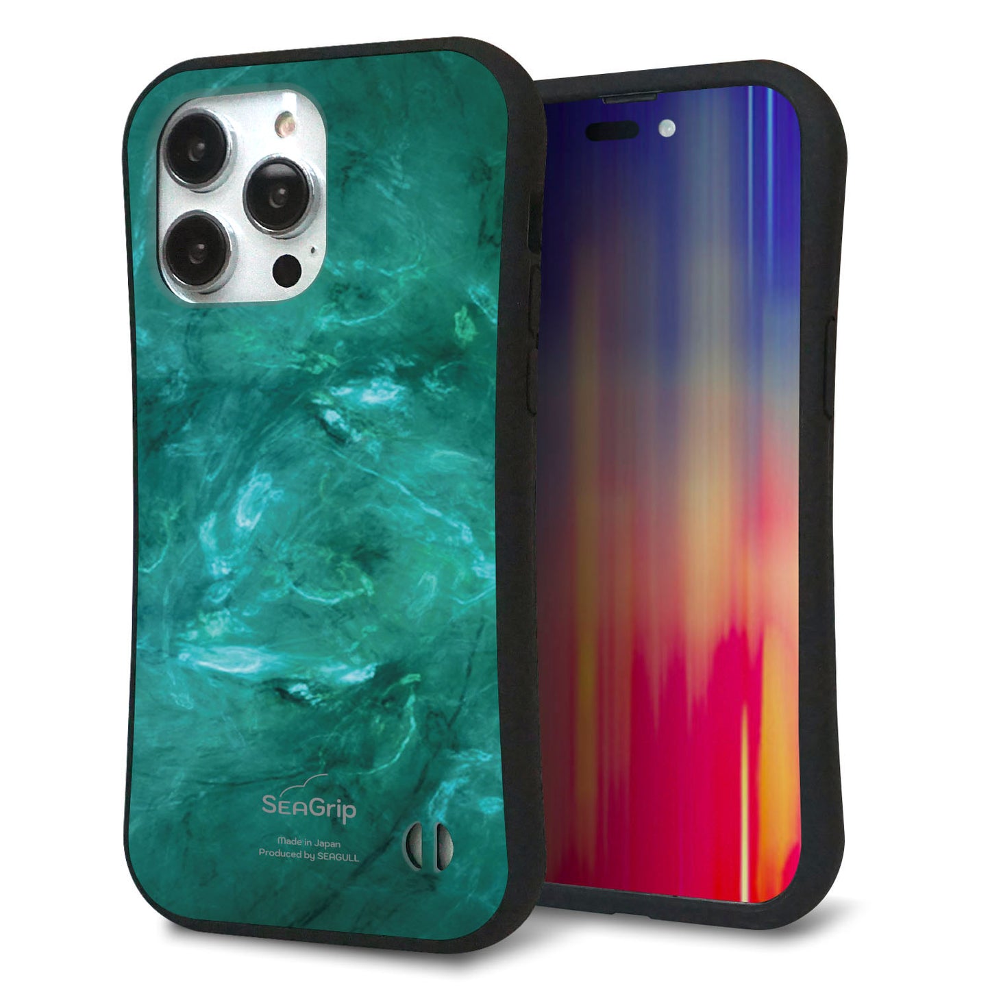 iPhone14 Pro Max スマホケース 「SEA Grip」 グリップケース Sライン 【KM869 大理石GR】 UV印刷