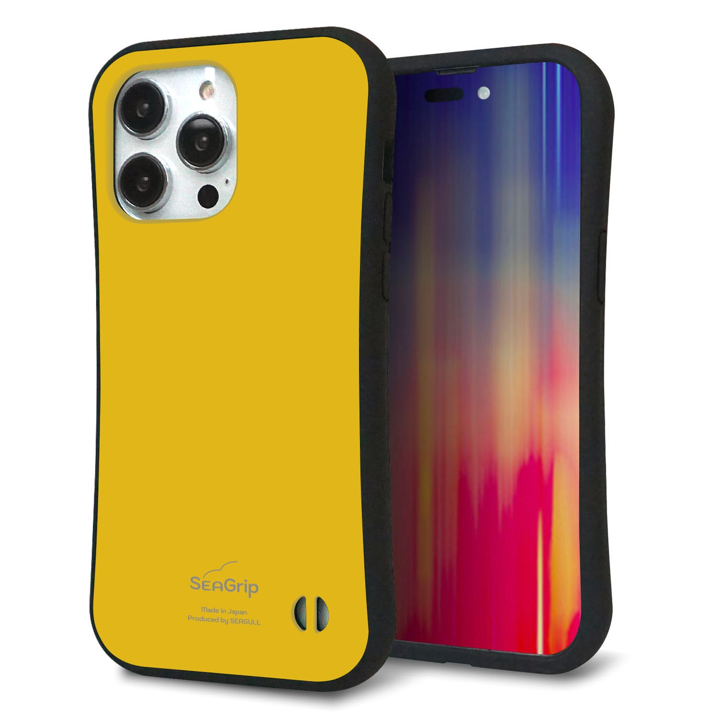 iPhone14 Pro Max スマホケース 「SEA Grip」 グリップケース Sライン 【KM920 レトロカラー(マスタード)】 UV印刷