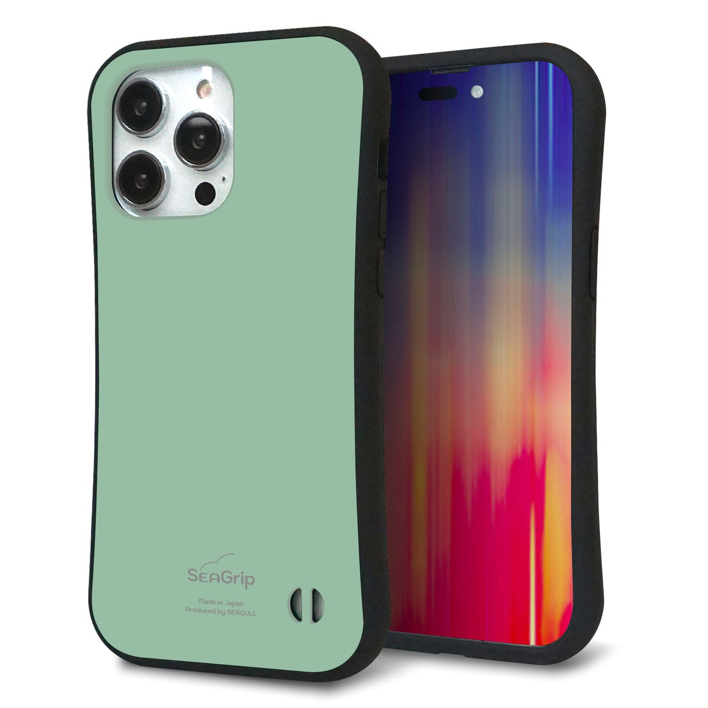 iPhone14 Pro Max スマホケース 「SEA Grip」 グリップケース Sライン 【KM931 くすみカラー グリーン】 UV印刷