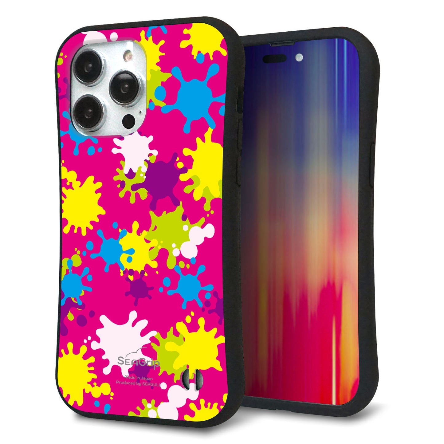 iPhone14 Pro Max スマホケース 「SEA Grip」 グリップケース Sライン 【MA876 ペイントピンク】 UV印刷