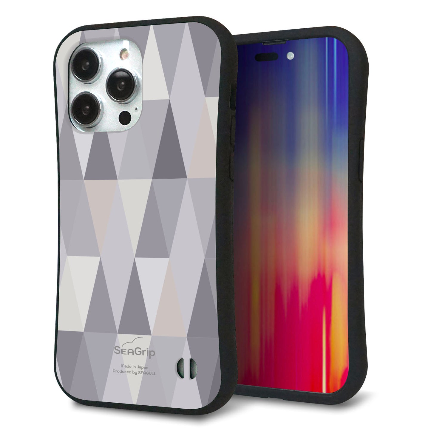 iPhone14 Pro Max スマホケース 「SEA Grip」 グリップケース Sライン 【MG801 くすみブルー】 UV印刷