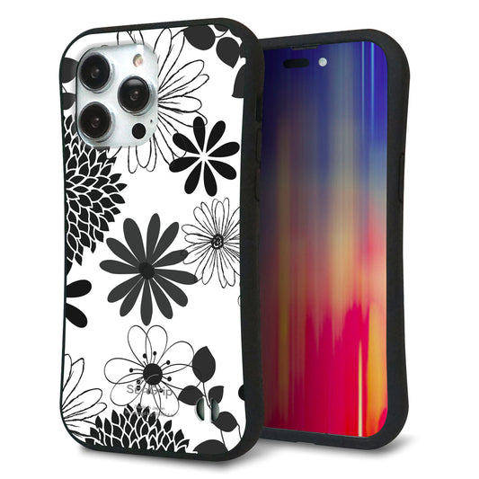 iPhone14 Pro Max スマホケース 「SEA Grip」 グリップケース Sライン 【SC912 花柄モノトーン 01】 UV印刷