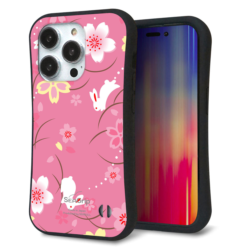 iPhone14 Pro スマホケース 「SEA Grip」 グリップケース Sライン 【149 桜と白うさぎ】 UV印刷