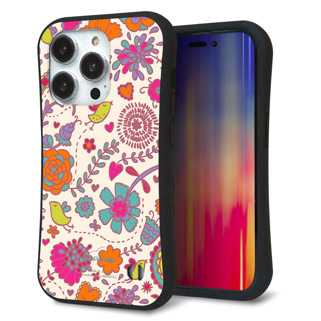 iPhone14 Pro スマホケース 「SEA Grip」 グリップケース Sライン 【323 小鳥と花】 UV印刷