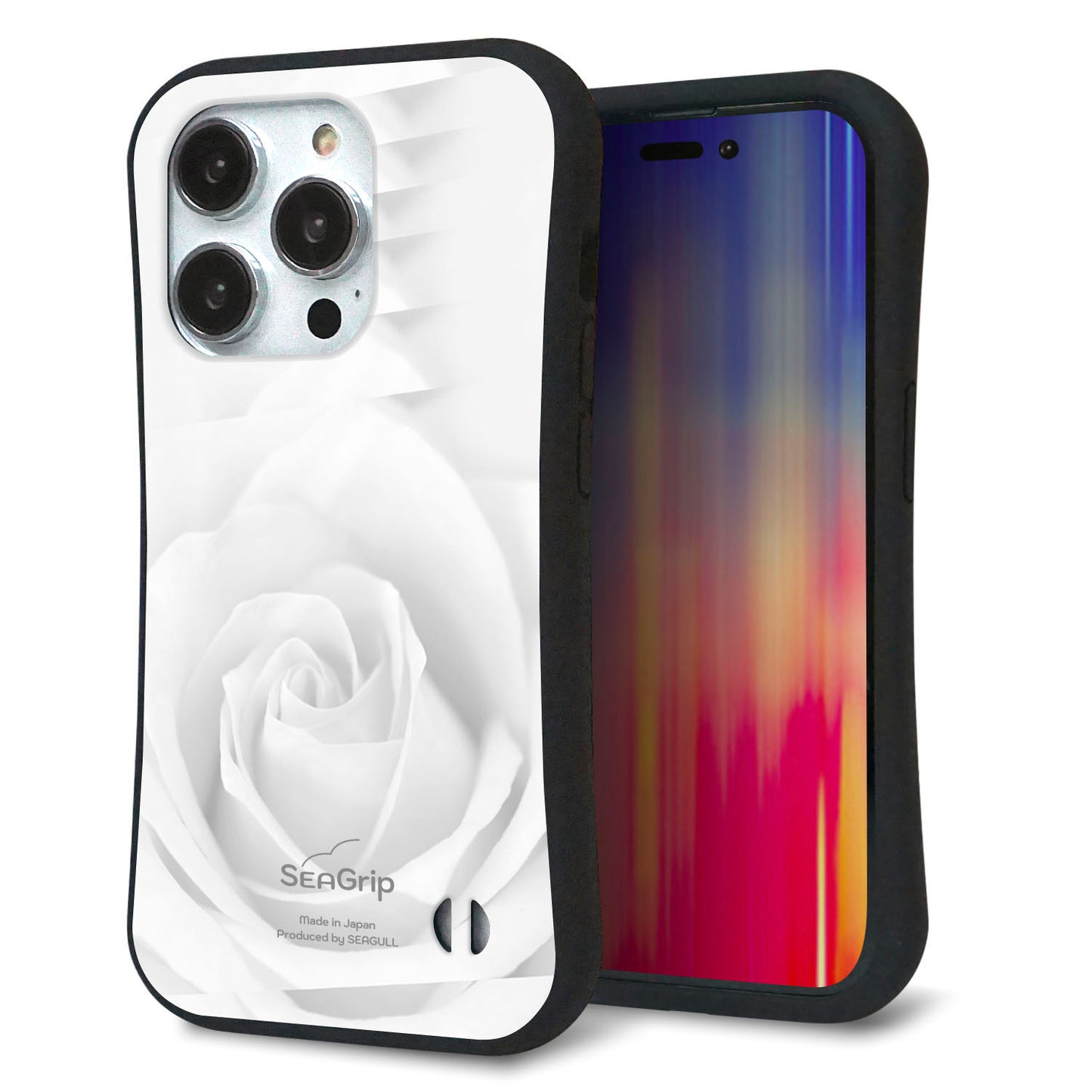 iPhone14 Pro スマホケース 「SEA Grip」 グリップケース Sライン 【402 ホワイトＲｏｓｅ】 UV印刷