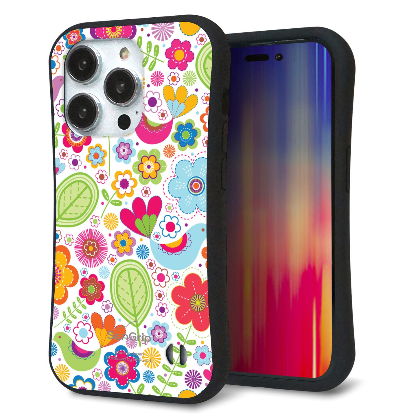 iPhone14 Pro スマホケース 「SEA Grip」 グリップケース Sライン 【477 幸せな絵】 UV印刷