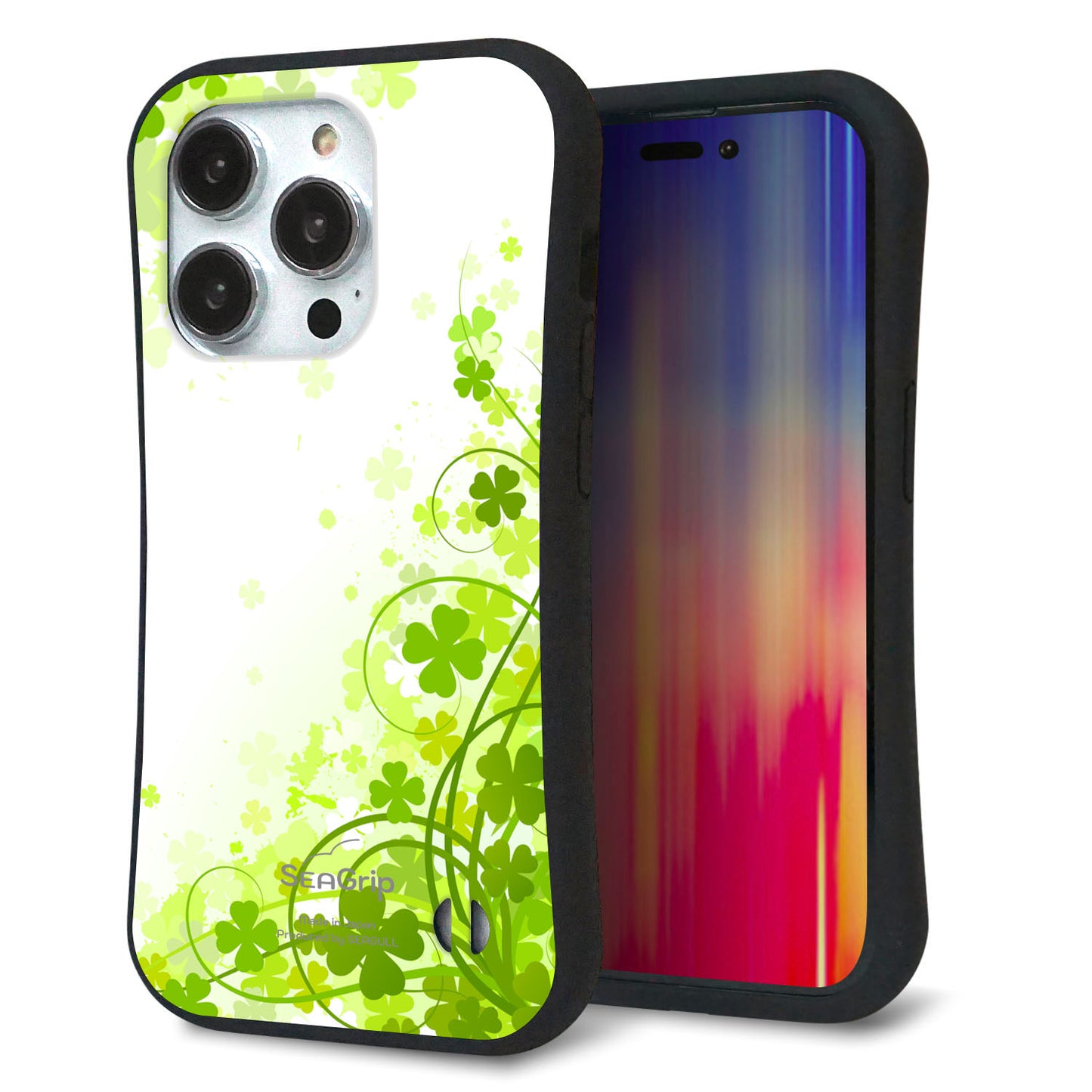 iPhone14 Pro スマホケース 「SEA Grip」 グリップケース Sライン 【565 四葉のクローバー】 UV印刷