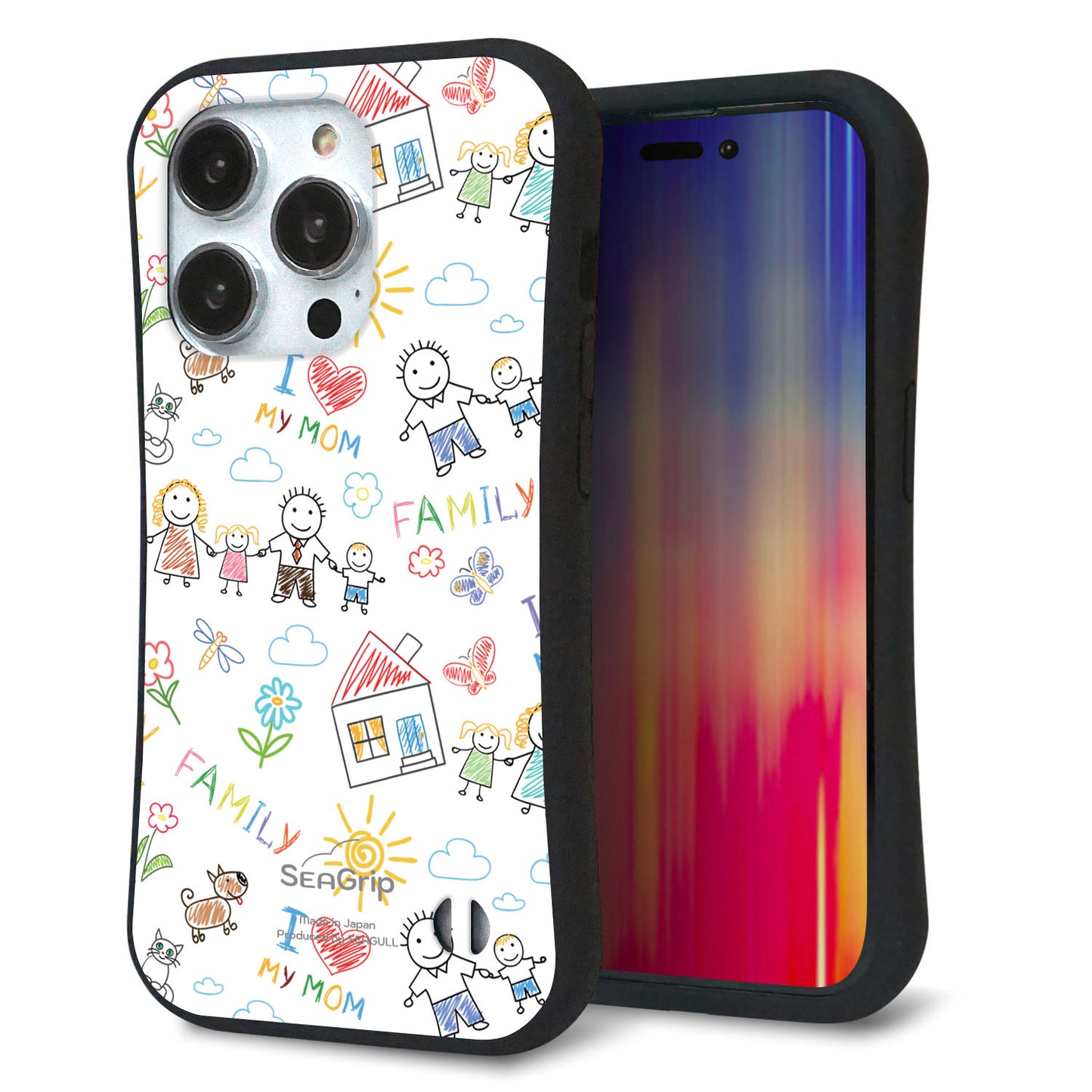 iPhone14 Pro スマホケース 「SEA Grip」 グリップケース Sライン 【709 ファミリー】 UV印刷