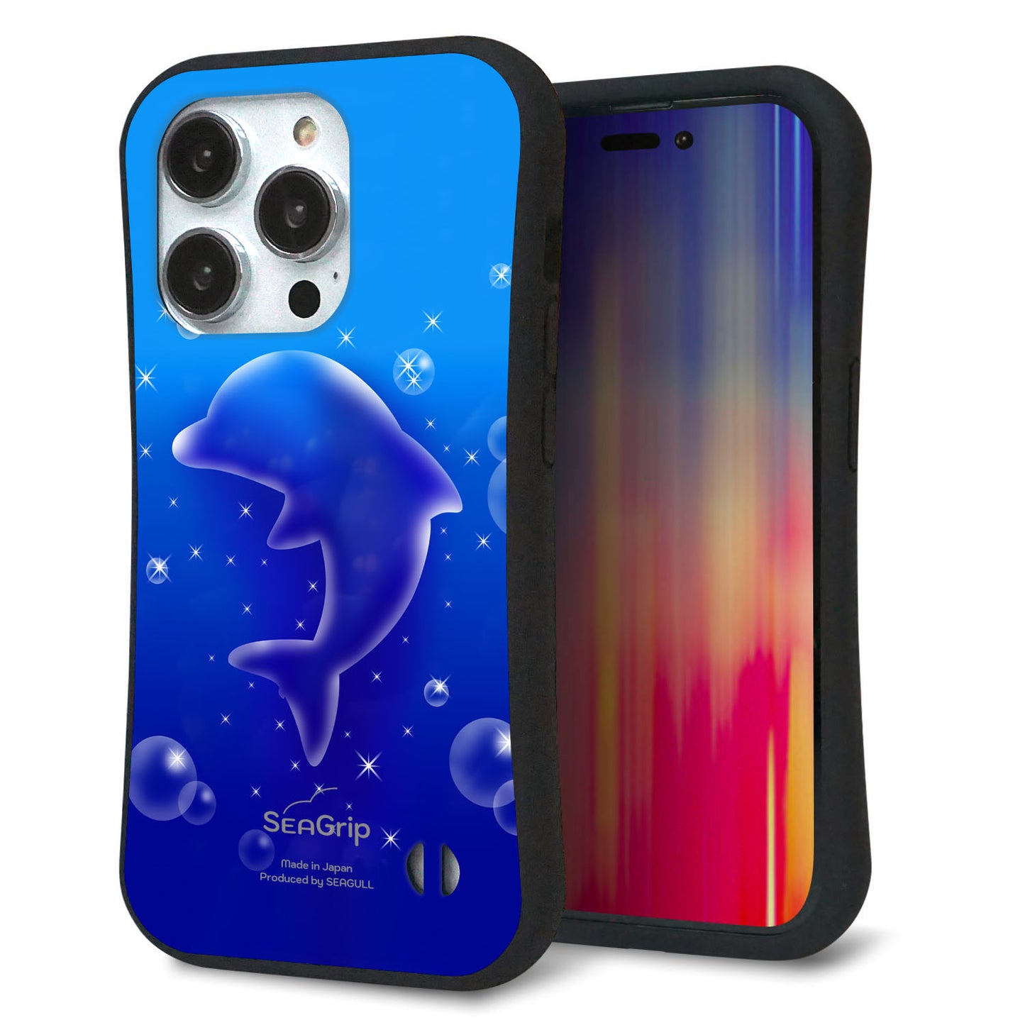 iPhone14 Pro スマホケース 「SEA Grip」 グリップケース Sライン 【1046 イルカのお昼寝】 UV印刷