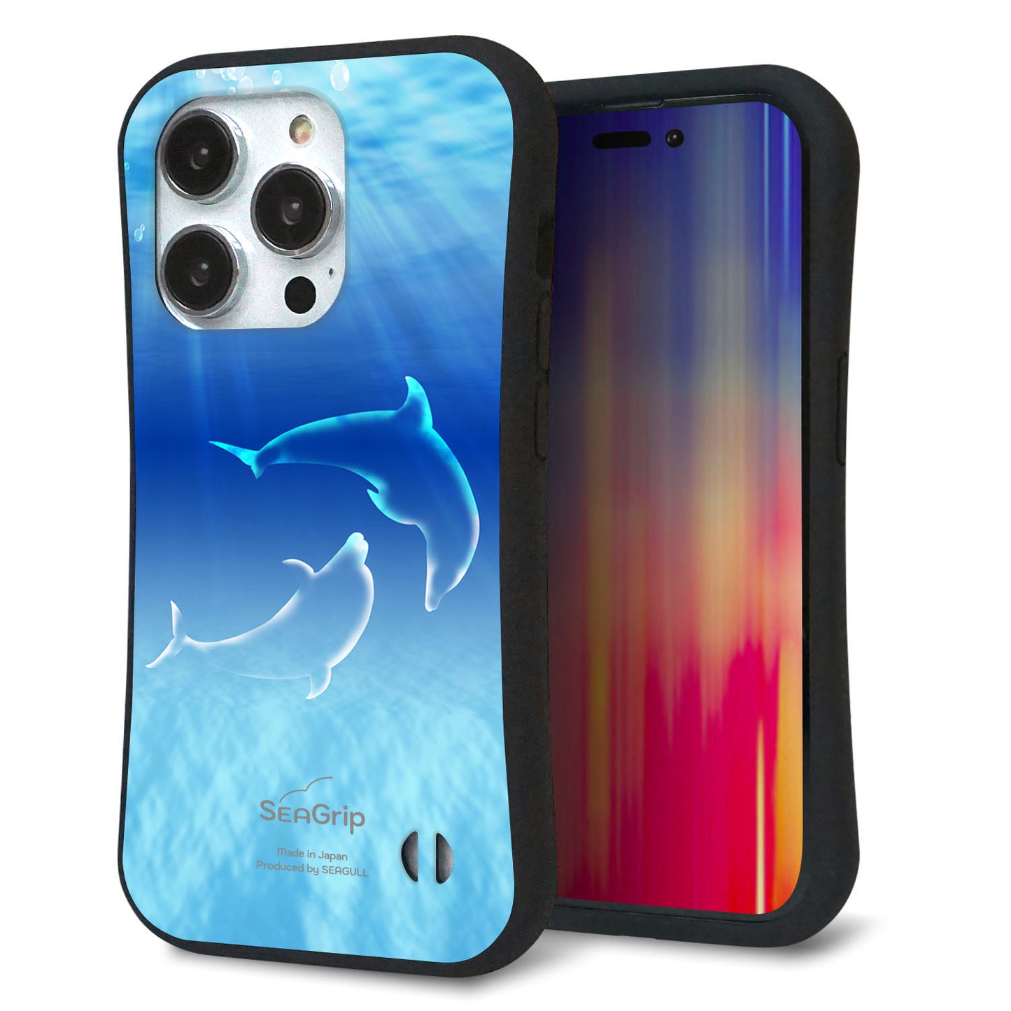 iPhone14 Pro スマホケース 「SEA Grip」 グリップケース Sライン 【1048 海の守り神イルカ】 UV印刷