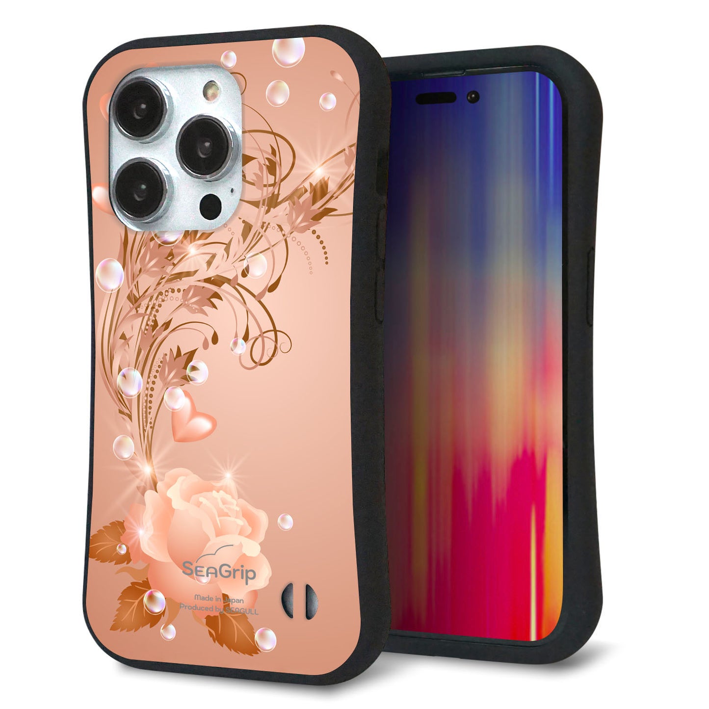 iPhone14 Pro スマホケース 「SEA Grip」 グリップケース Sライン 【1178 ラブリーローズ】 UV印刷