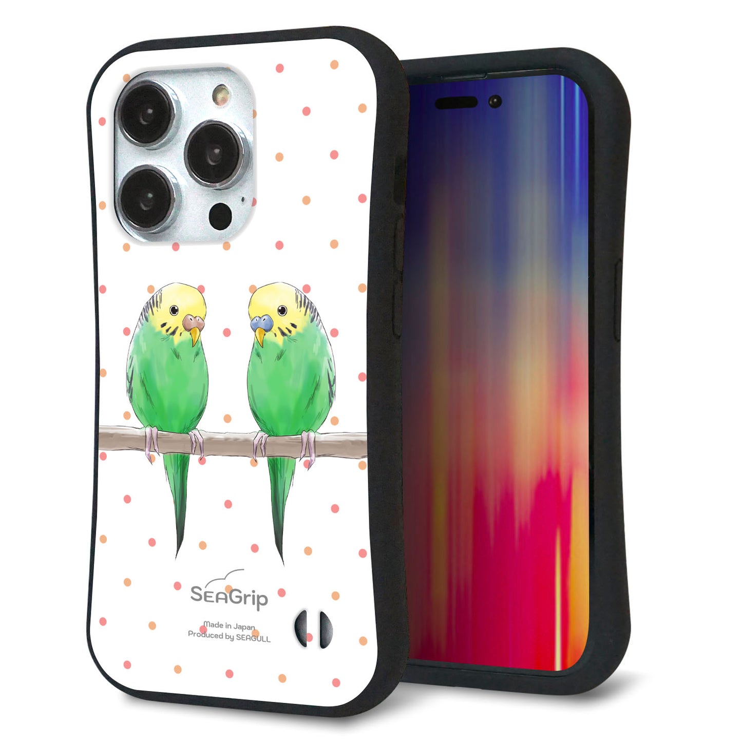 iPhone14 Pro スマホケース 「SEA Grip」 グリップケース Sライン 【HA271 インコグリーン ドット】 UV印刷