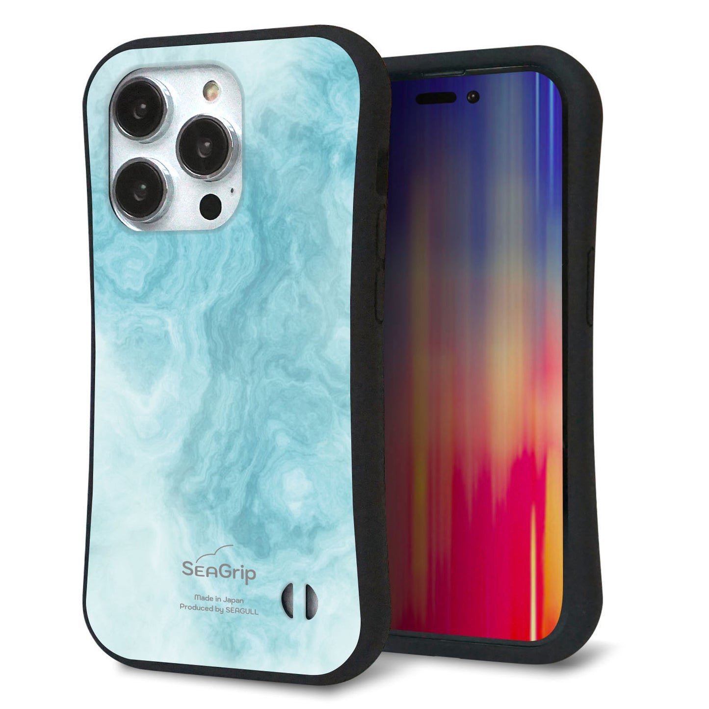 iPhone14 Pro スマホケース 「SEA Grip」 グリップケース Sライン 【KM868 大理石BL】 UV印刷