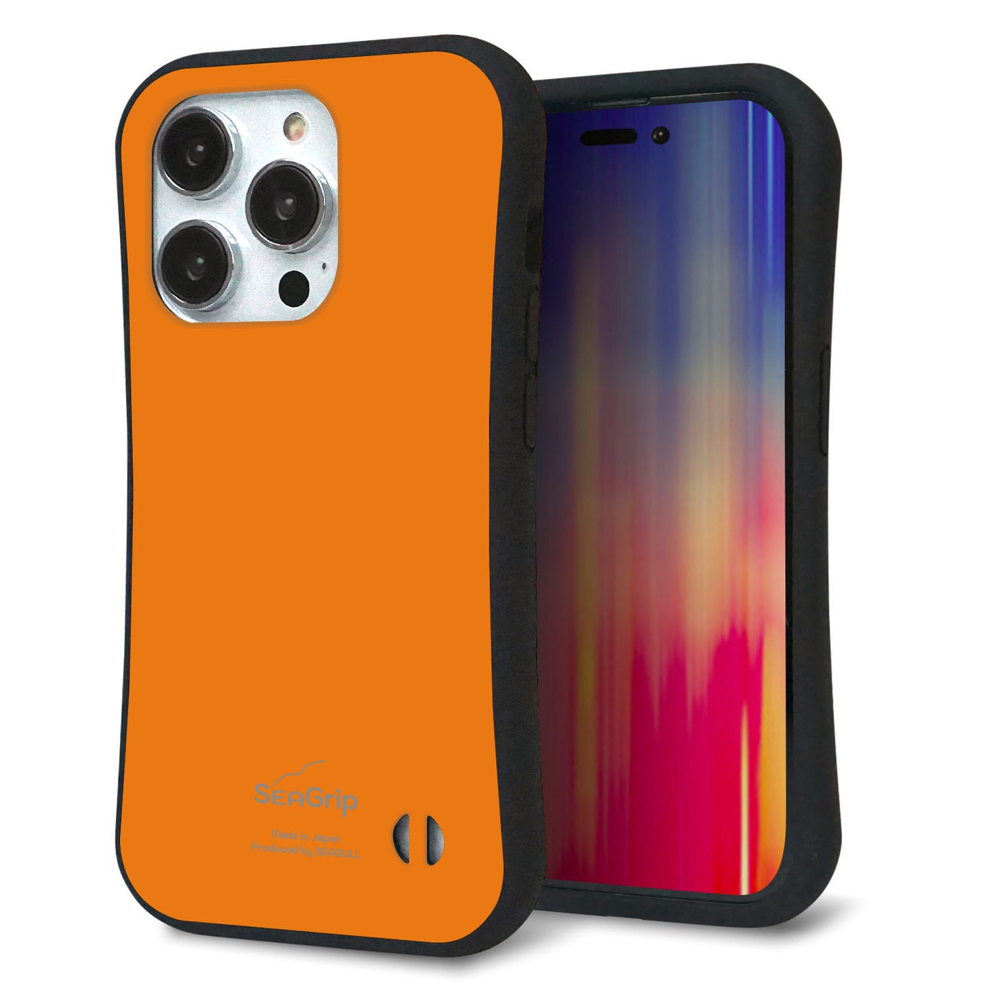 iPhone14 Pro スマホケース 「SEA Grip」 グリップケース Sライン 【KM906 ポップカラー(オレンジ)】 UV印刷