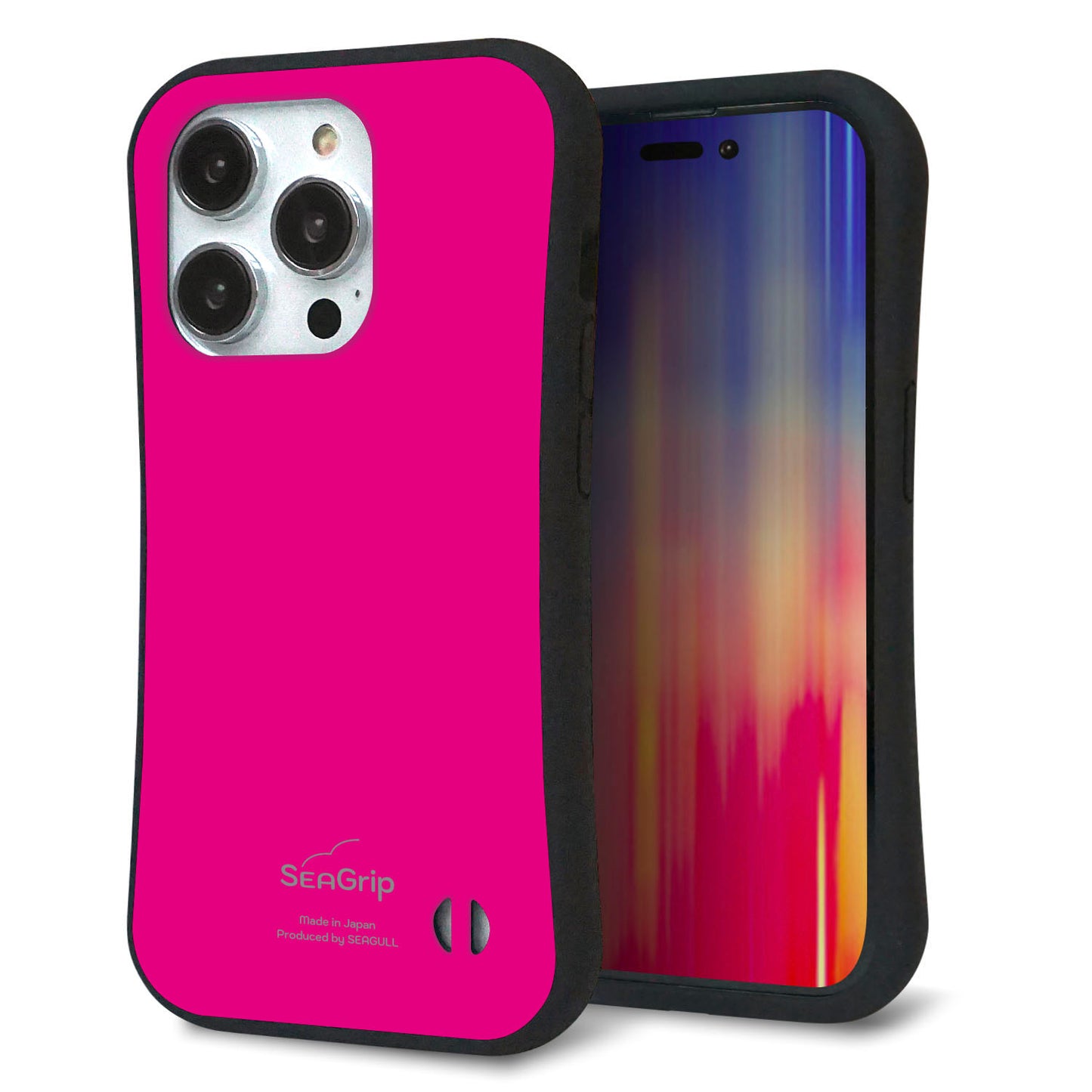 iPhone14 Pro スマホケース 「SEA Grip」 グリップケース Sライン 【KM910 ポップカラー(ピンク)】 UV印刷