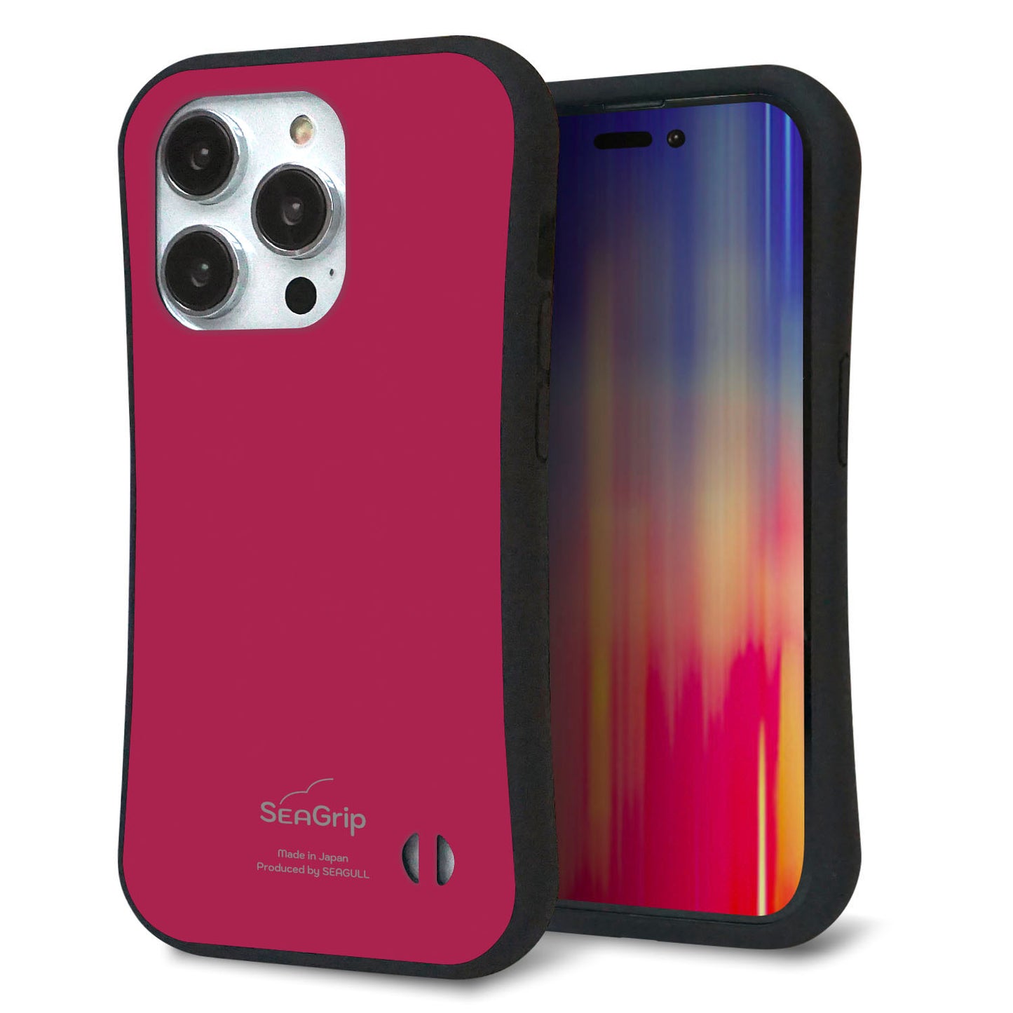 iPhone14 Pro スマホケース 「SEA Grip」 グリップケース Sライン 【KM921 レトロカラー(ダークピンク)】 UV印刷