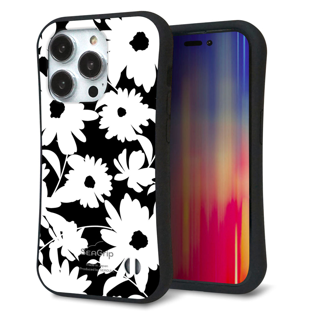 iPhone14 Pro スマホケース 「SEA Grip」 グリップケース Sライン 【SC915 花柄モノトーン 04】 UV印刷