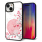 iPhone15 強化ガラス＆TPUスマホケース ガラプリ【030 花と蝶（うす桃色）】