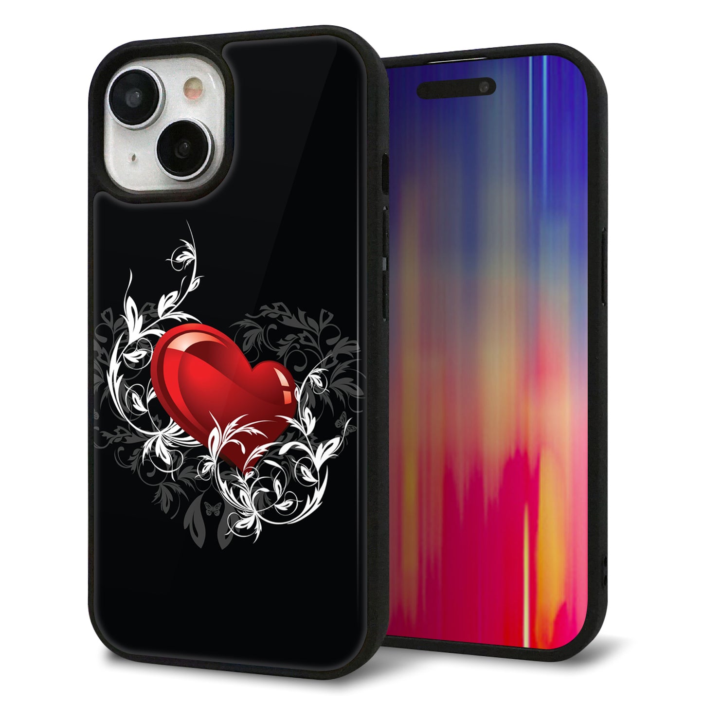 iPhone15 強化ガラス＆TPUスマホケース ガラプリ【032 クリスタルハート】