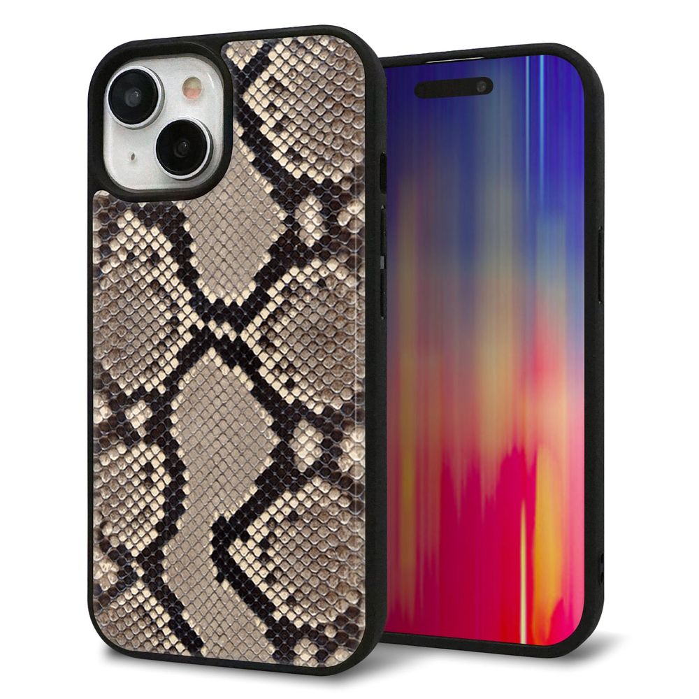 iPhone 15 強化ガラス＆TPUスマホケース ガラプリ【049 ヘビ柄】